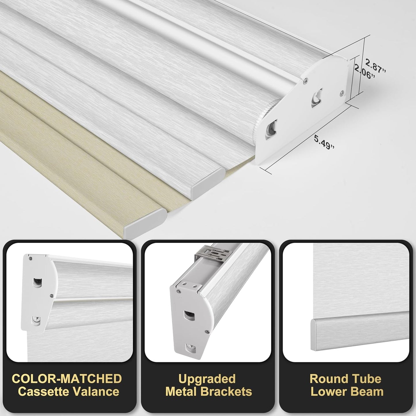 BERISSA Dual Roller Shades with Cassette Valance, Double Window Shades - Blackout and Light Filtering, Day and Night for Home Office Door - Beige and White, 50 W x 36" H