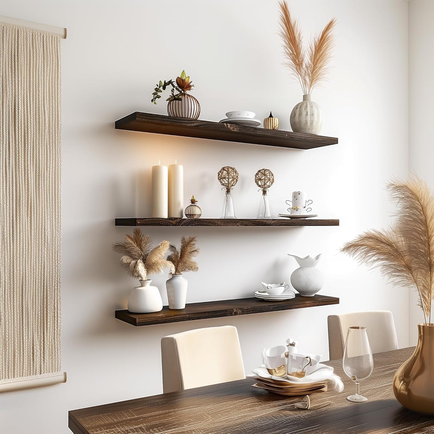 36 Inch Floating Shelves for Wall Rustic Brown Wood Wall Shelves for Bedroom Set of 4 - Décor Diaries