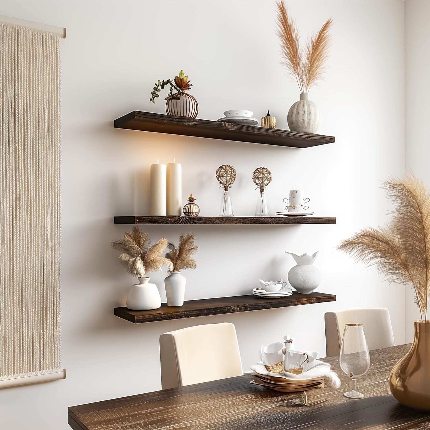 36 Inch Floating Shelves for Wall Rustic Brown Wood Wall Shelves for Bedroom Set of 4 - Décor Diaries