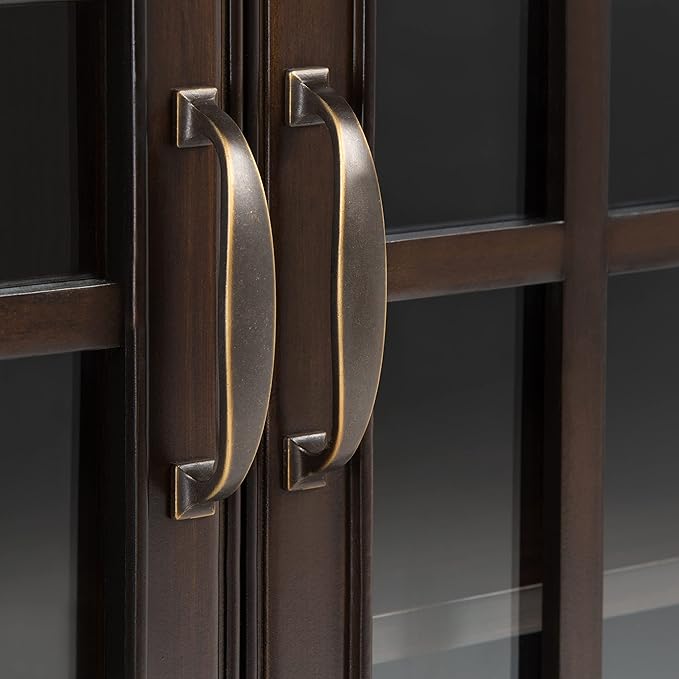 SIMPLIHOME Connaught Storage Cabinet - 46 inch Wide Solid Wood Low Storage Cabinet in Dark Chestnut Brown, Traditional Console for Living Room, Entryway, or Dining Room with Glass Doors and Shelves
