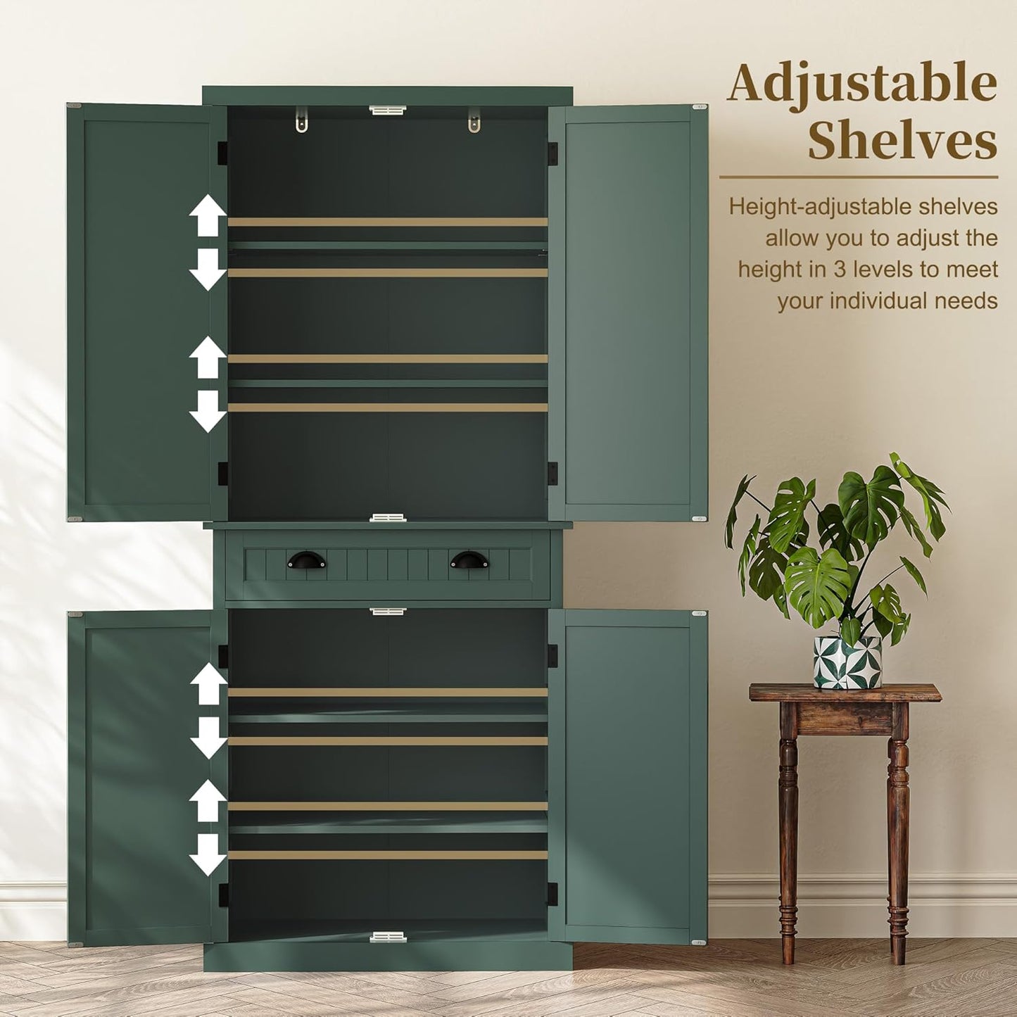 ARTPOWER 72" Tall Kitchen Pantry Storage Cabinet with Drawer and Adjustable Shelves, Pantry Cabinet for Kitchen, Bathroom or Hallway, Green - Décor Diaries