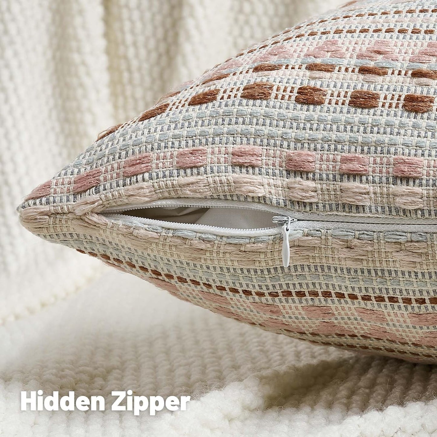 FUTEI Pink Blue Decorative Throw Pillow Covers 12x20 Inch Set of 2,Soft Cozy Chenille Jacquard Textured Pillow Case,Boho Home Decor for Couch Bed Living Room