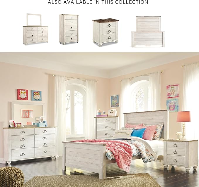Signature Design by Ashley Willowton Coastal Full Panel Bed, Foundation or Box Spring Needed, Whitewash