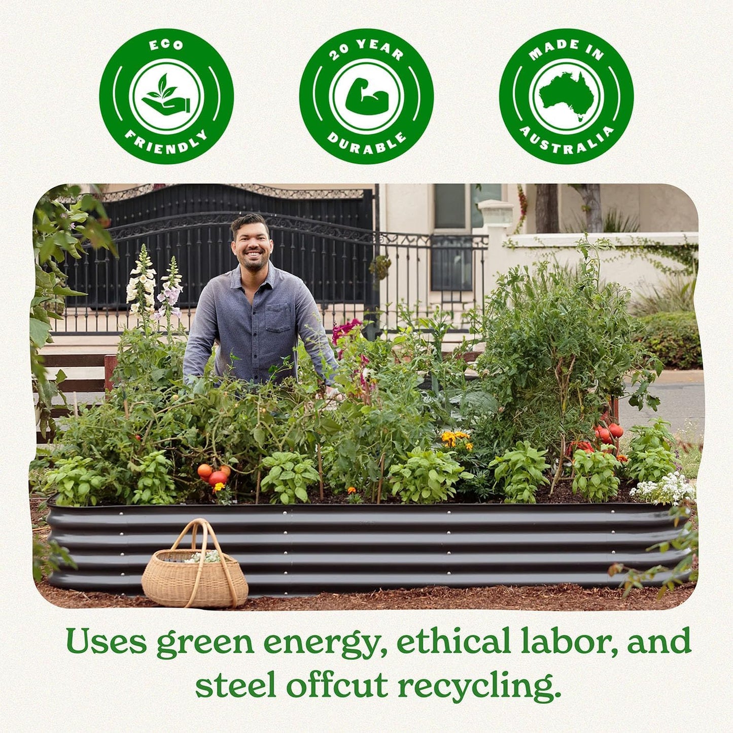 Epic Gardening 5-in-1 Modular Galvanized Raised Garden Bed Kit, 30" Short Metal Planter Box, Durable Aluzinc Steel Raised Garden Bed Outdoor for Vegetables, Herbs, Flowers & Fruits - Round Mist Green