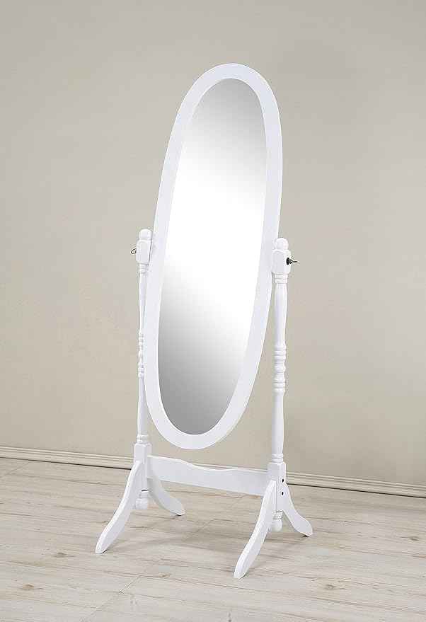 Roundhill Furniture Traditional Queen Anna Style Wood Floor Cheval Mirror, White