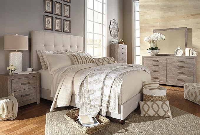 Signature Design by Ashley Culverbach Modern 2 Drawer Nightstand with 2 USB Charging Stations, 24.37" Tall, Weathered Gray