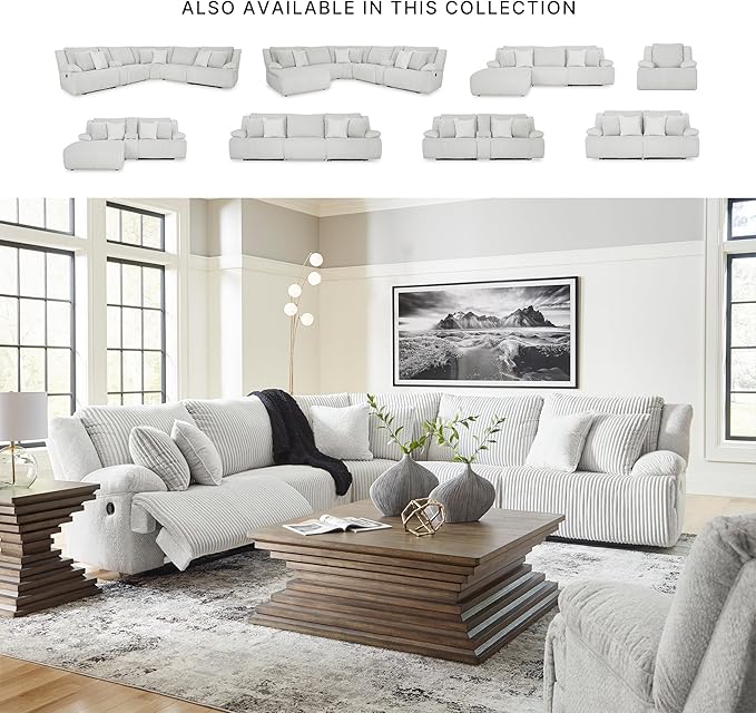 Signature Design by Ashley Top Tier Casual Manual Reclining Left-Arm Facing 3-Piece Sectional Sofa Chaise with 4 Accent Pillows, Light Gray