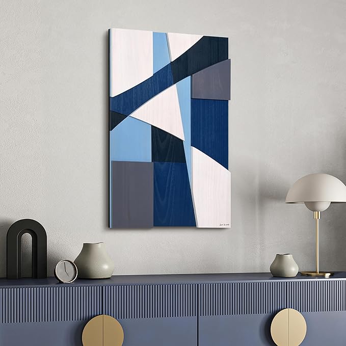 Empire Art Direct "Whispers of Blues II" Hand Made & Hand Finished Solid Wood Abstracts, Ready to Hang, Living Room, Bedroom & Office, 36" x 24"x 1.42"