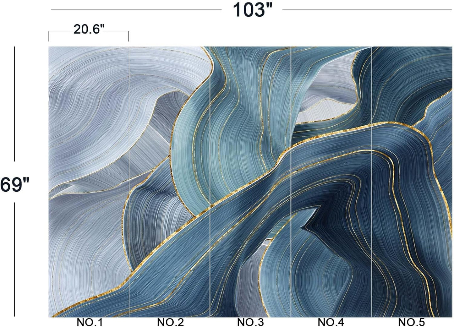 Gilding Marble Blue Wall Mural Wallpaper for Bedroom 103" x 69"