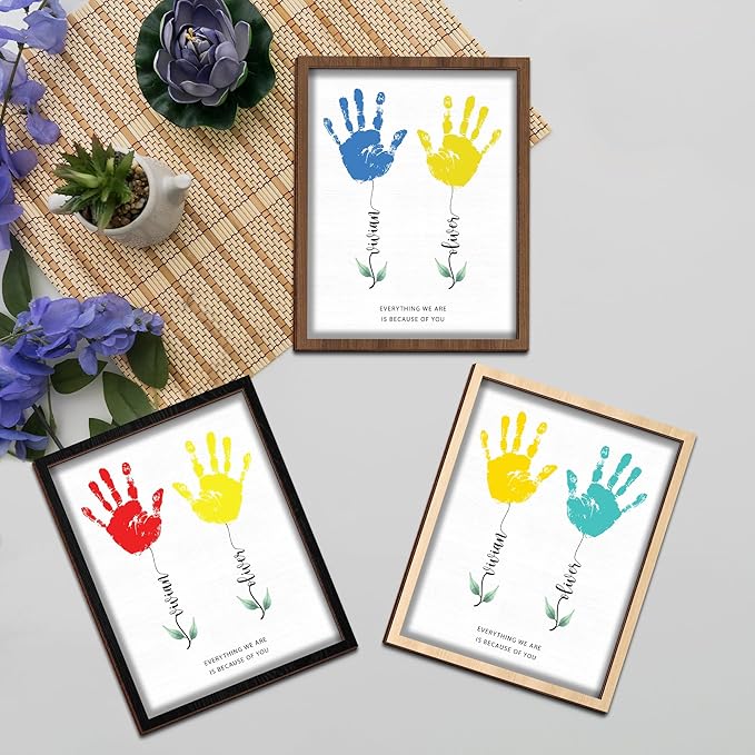 Personalized Mothers Day Handprint Gift, Kids Art Frame with Paint, Family Handprint Kit, Custom Art Craft Keepsake Sign, Gifts for New Parents, Mom, Grandma Nana, Nursery Home Decor