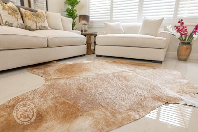Sunshine Cowhides 100% Genuine Palomino Beige Cowhide Rug - Modern Style Animal Skin Rug & Floor Carpet for Living Room, Bedroom, Kitchen & More - Extra Large (6x7-8 Ft.)