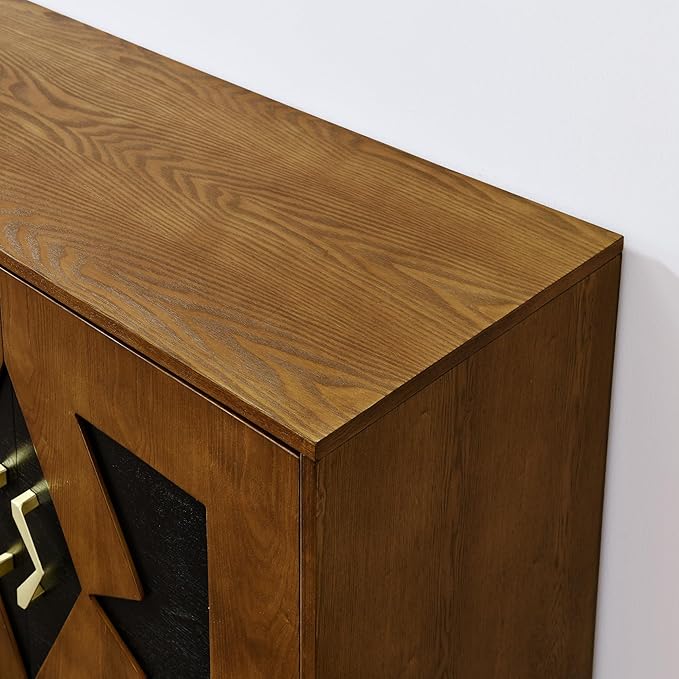 Ball & Cast 60" Mid Century Modern Sideboard Buffet Cabinet with Storage, Credenza & Media Console w/Geometric Pattern Doors & Adjustable Shelves for Living Room,Kitchen Coffee Bar,Entryway,Walnut