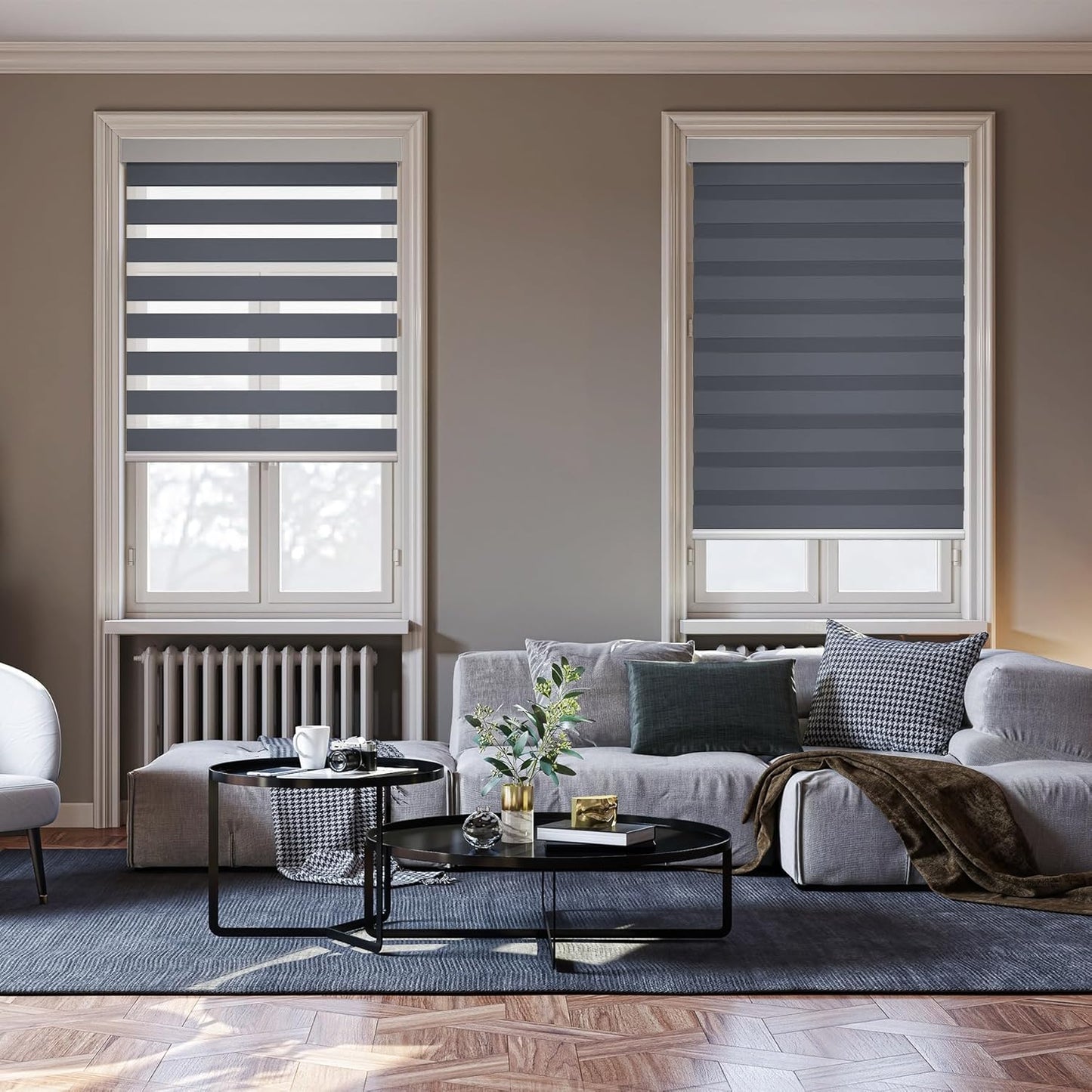 HESTIA Cordless Zebra Blinds Light Filtering Roller Shades UV Blocking Blackout Privacy Indoor Window Blind for Home Office Day and Night, Blue Grey,28" W x 48" H