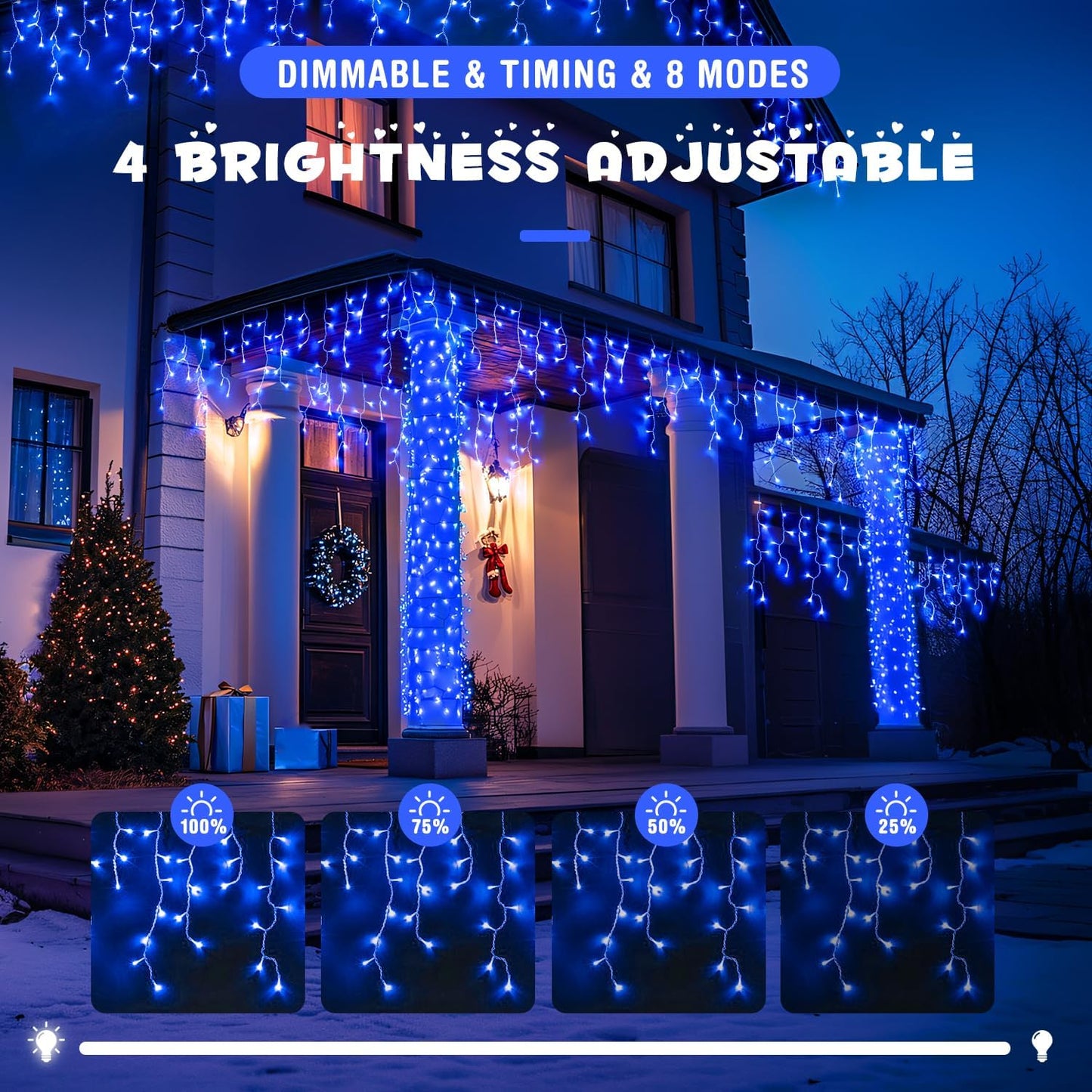JMEXSUSS 400 LED Blue Icicle Lights for Outdise, 38.8 FT Christmas Icicle Lights Indoor Outdoor with 80 Drops, Blue Christmas Lights with Remote Plug in for House Fireplace Christmas Decorations
