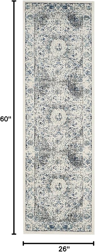 SAFAVIEH Evoke Collection Runner Rug - 2'2" x 5', Ivory & Grey, Shabby Chic Oriental Medallion Design, Non-Shedding & Easy to Clean, Ideal for Foyer, Kitchen, Entryway (EVK220D)