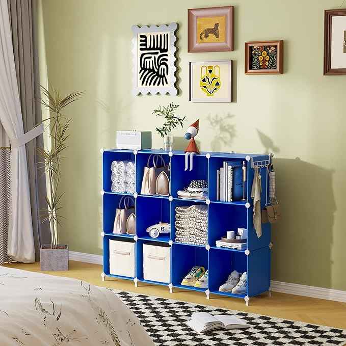 AWTATOS Cube Storage Organizer, 12 Cube Closet Organizers and Storage Shelves, DIY Stackable Bookshelf for Bedroom, Home, Admiral Blue