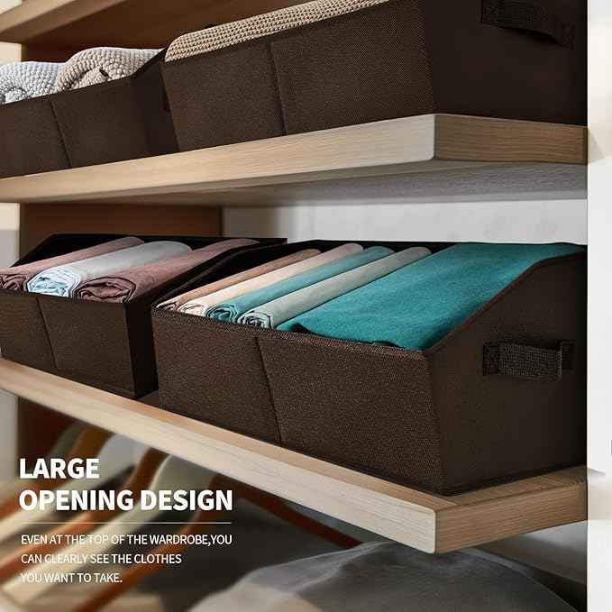 Trapezoid Closet Storage Bins - Large Fabric Baskets for Organizing, Storage Baskets for Shelves, Cube Organizer Bins for Home, Closet, Dorm, 6 Pack, Brown