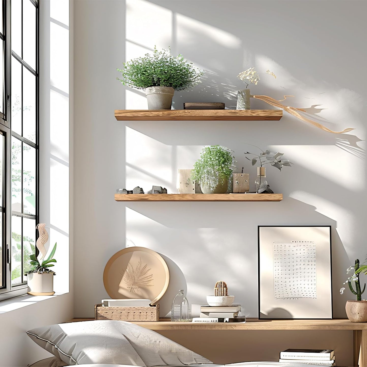 24 Inch Floating Shelves for Wall Rustic Light Wood Wall Shelves for Bedroom Set of 4 - Décor Diaries