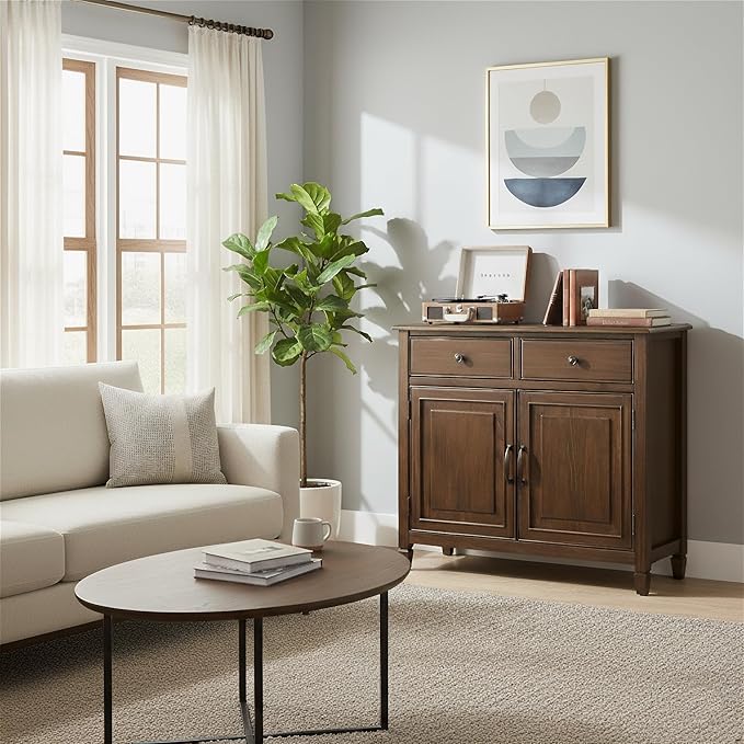 SIMPLIHOME Connaught SOLID WOOD 40 Inch Wide Traditional Storage Cabinet in Rustic Natural Aged Brown, For the Living Room, Entryway and Family Room