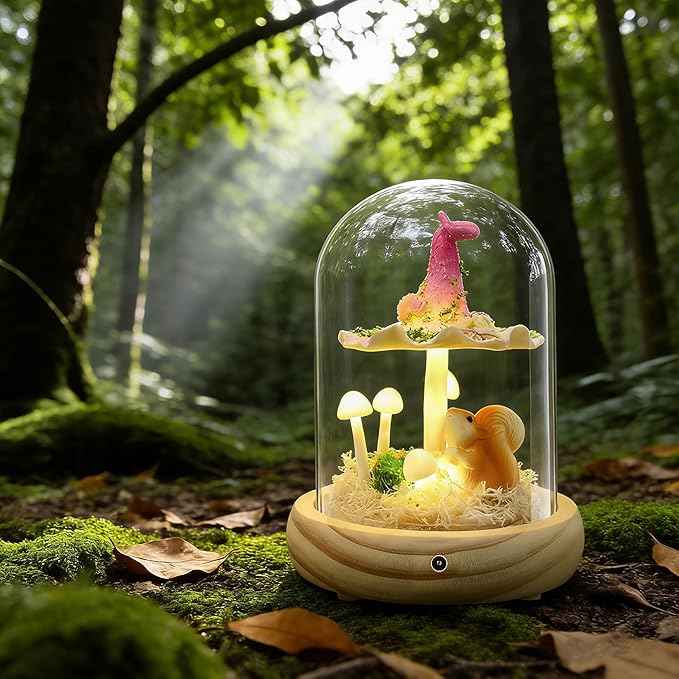 QUELIEN Mushroom Lamp,Mothers Day Mom Gifts for Mom,Light Up Mushroom in Glass Dome,Birthday Party Decorations,Ideal Birthday Gift,GirlfriendGift