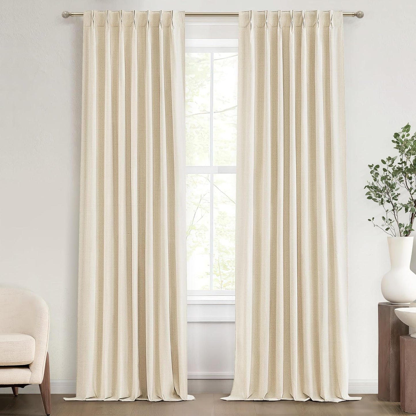 Black Out Curtains 108 Inch Long 2 Panels Burg, Blackout Tall Floor Length Curtains for High Living Room Sound Proof Curtains Linen Window Hooks for Pinch Pleated Drapes Track System Buttercream Ivory