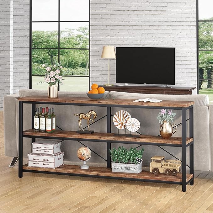Tribesigns 71" Sofa Tables Extra Long Couch Table, Narrow Long Console Table, Entryway Table,Sofa Table with 3 Tiers Storage Shelves (Rustic Brown)