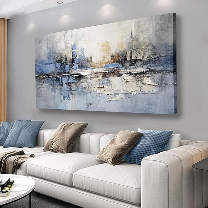 VHMING Abstract Wall Art Wall Decor Blue and Gray White Modern Canvas Wall Paintings Abstract Artwork for Living Room Bedroom Bathroom Office Home Decor Can Be Hung Directly 20"x 40"