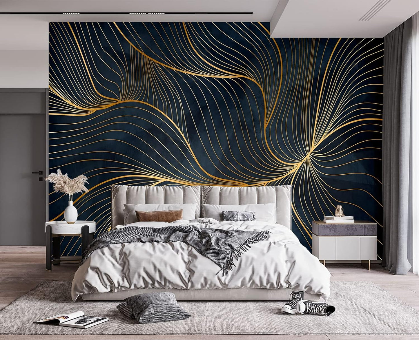 Simple Golden Lines Wall Mural Wallpaper for Bedroom 178" x 117"
