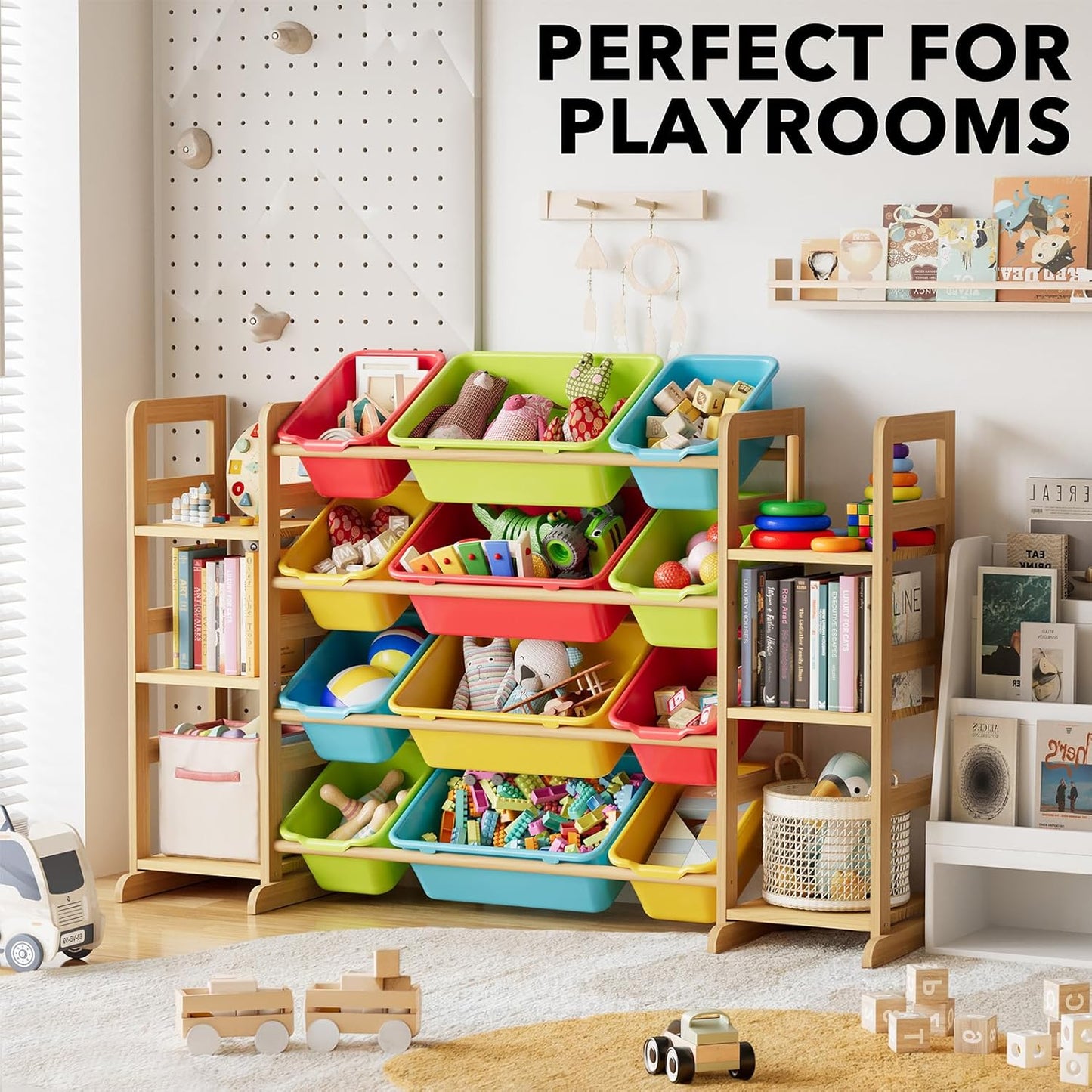 SpaceAid Toy Storage Organizer with 6 Shelves and 12 Bins, Toy Organizers Storage Bookshelf, Kids Bin Shelf Toys Box Bookcase for Bedroom Playroom Organization Room Decor, Multi-Colored - Décor Diaries