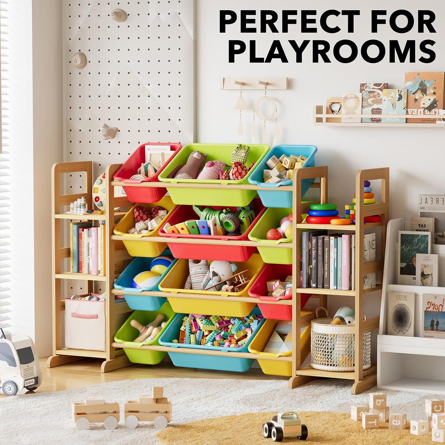 SpaceAid Toy Storage Organizer with 6 Shelves and 12 Bins, Toy Organizers Storage Bookshelf, Kids Bin Shelf Toys Box Bookcase for Bedroom Playroom Organization Room Decor, Multi-Colored - Décor Diaries