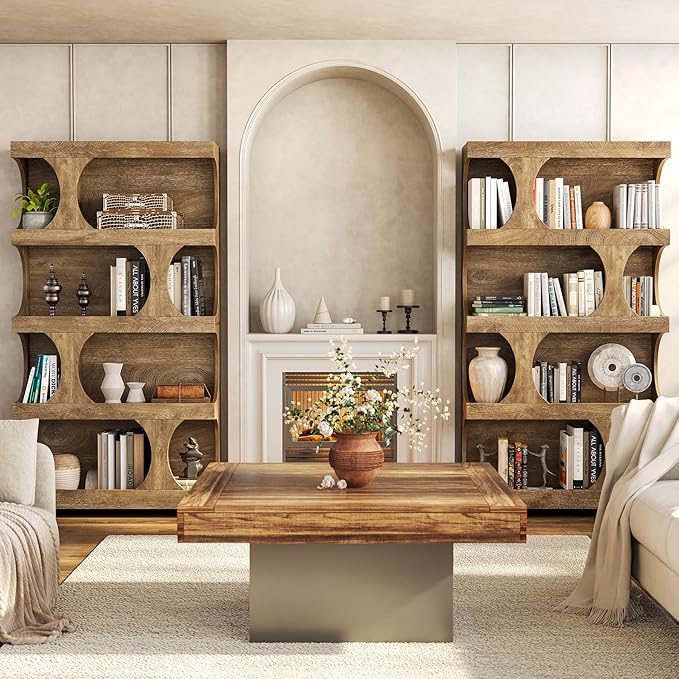LITTLE TREE 4-Tier Large Bookshelf Set 2, All Wooden 70.8-Inch Tall Bookcase with Storage Shelves, Modern Display Rack, Big Open Book Shelf for Living Room, Bedroom, Office, Oak