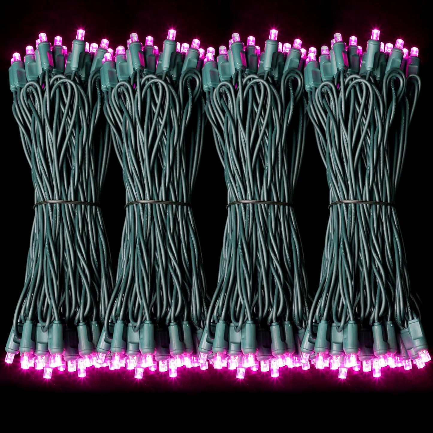 200LED (4pk of 50L) String Lights, LED Christmas Lights, 6" SPACING,Green Wire,Pink