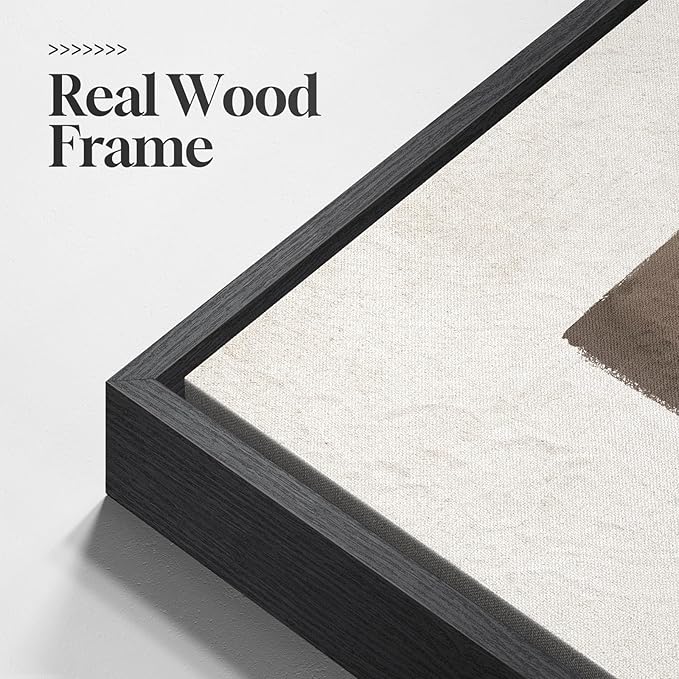 Framed Black and White Neutral Abstract Wall Art, Modern Canvas Prints Paintings Artwork for Walls, Minimalist Beige Brown Block Pictures for Living Room Bedroom Dining Entryway Wall Decor 24x36 In