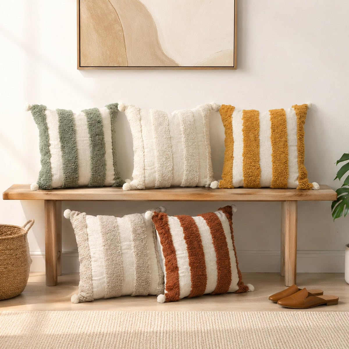 Boho Throw Pillow Covers 18x18 Tufted Decorations Mustard Yellow