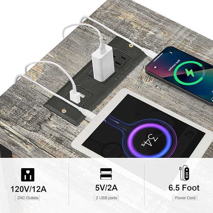 VECELO End Tables,Narrow Nightstands with Charging Station & USB Ports &Drawers,Night Stand for Living Room, Bedroom,Dust Grey