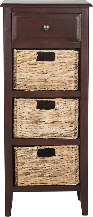 SAFAVIEH Home Collection – Michaela Cherry Storage Unit with Woven Basket Drawers, British Colonial Farmhouse Accent Storage, Fully Assembled (AMH5744C)