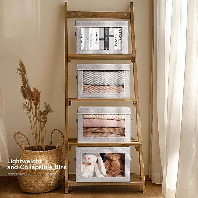 Storage Box with Lids - Foldable Clear Window Storage Bins, Large Decorative Storage Bins with Handles, Storage Containers for Clothes, Towel