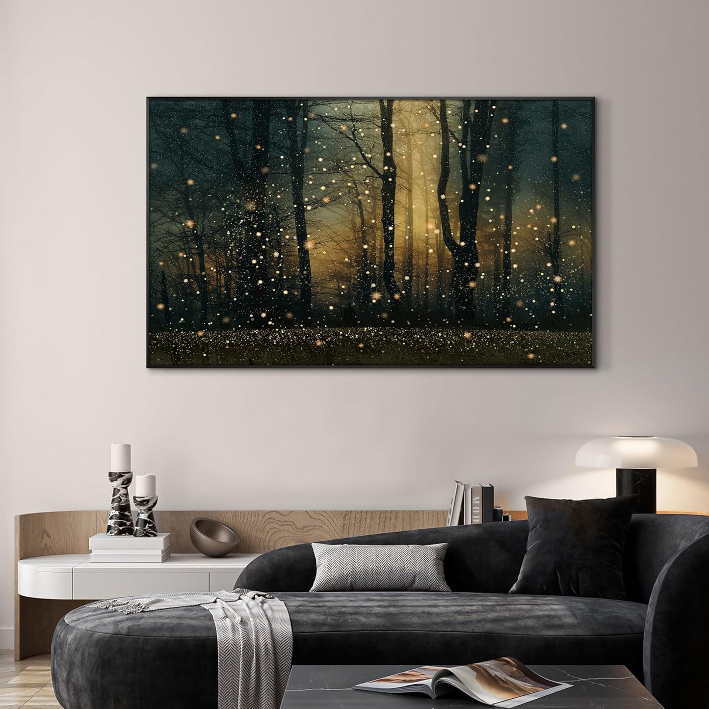 SIGNWIN 30"x60" Extra Large Framed Wall Art Magical Firefly Forest at Twilight, Enchanted Nature Scene for Home Living Room Bedroom Decor (Frame Assembly Required)