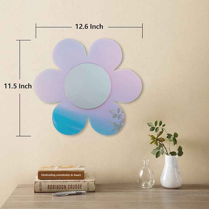 Irregular Wall Mirror Wavy Acrylic Rainbow Mirror Room Decor Aesthetic Mirrors Amorphic Vanity Retro Mirrors for Bedroom Living Room Bathroom Entryway Wall Decor ( Flower Style,12.6 x 11.6 Inches )