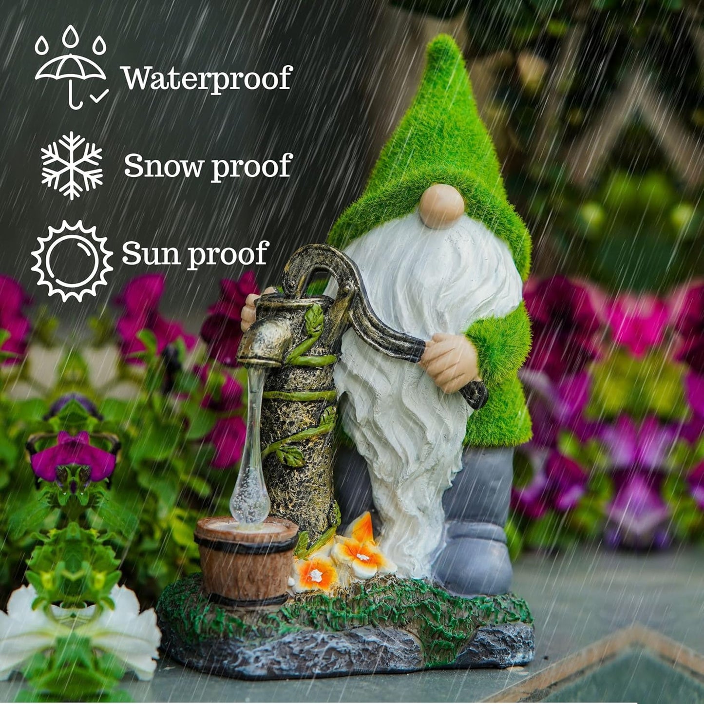 Water Pump Gnome Decorations for Yard/Lawn Outdoors Decor – Weatherproof Garden Statue – Fun Spring Summer Charming Gnomes Gifts for Women (Forest Green) and Home.