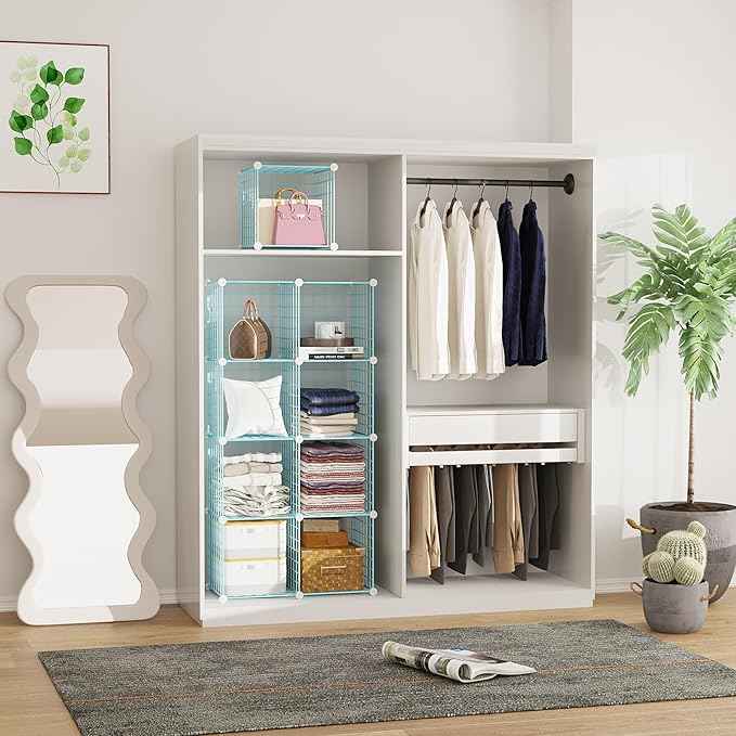 C&AHOME Wire Cube Storage, 9 - Cube Organizer Metal C Grids, Modular Shelves Units, Closet Organizer, Ideal for Home, Office, Living Room, 36.6”L x 12.4”W x 48.4”H, Blue UWCS3009B