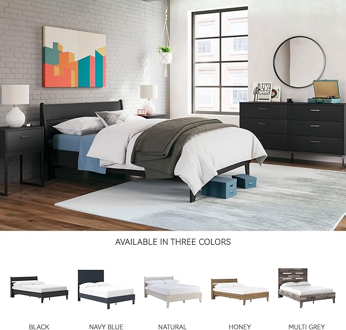 Signature Design by Ashley Socalle Casual Full Panel Platform Bed, Foundation or Box Spring Not Needed, Black
