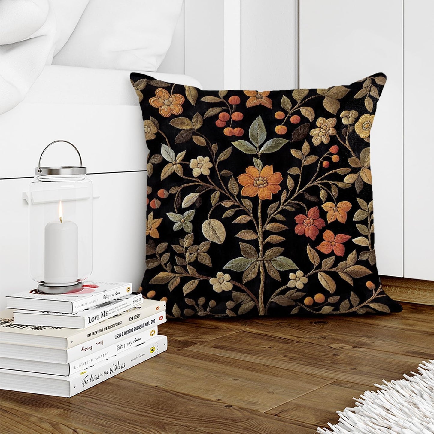 William Morris Abstract Vintage Print Floral Velvet Design Throw Pillow Covers Home Decor, Retro Art Deco Pillowcase Cushion Cover for Bed Sofa Living Room, Square 18x18inch (Black-Floral)