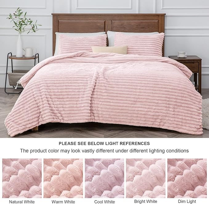 BEDELITE Fleece California King Comforter Set -Super Soft & Warm Fluffy Pink Bedding, Luxury Fuzzy Heavy Bed Set for Winter with 2 Pillow Cases