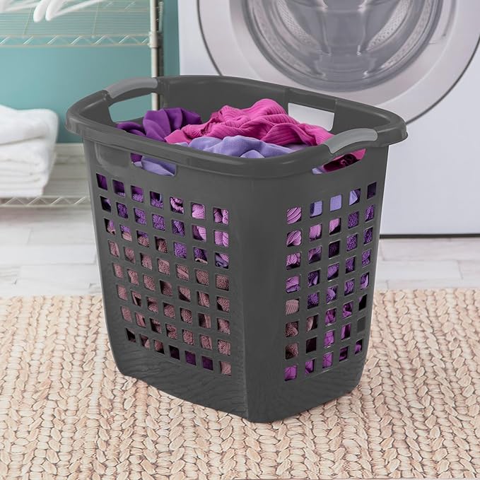 Sterilite 4-Pack 2.1 Bushel Ultra Easy Carry Hamper, Laundry Basket Organizer, Flat Gray - Large Plastic Clothes Bin for Home, Dorm, Bathroom, and Bedroom Organization