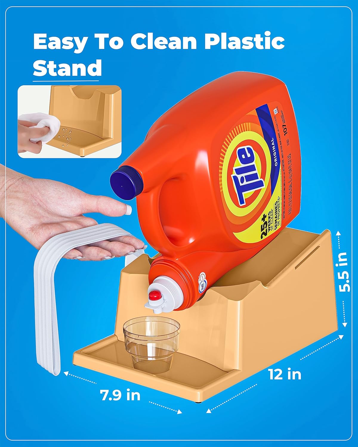 TidyFriend Laundry Detergent Holder Stand Organizer with Drip Tray, 2 Pack Laundry Soap Holder with Non-Slip Rubber Feet for Washing Space Organization, Angled Downward Slope for Easy Pouring (Beige)