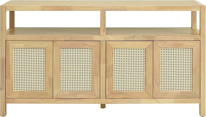 Ball & Cast 60" Rattan Buffet Sideboard Cabinet with Storage, Modern Boho Coffee Bar w/Push-to-Open Doors & Adjustable Shelves, Wood Console Cabinet for Kitchen,Livingroom & Dining Room, Natural