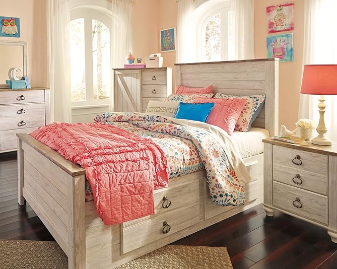 Signature Design by Ashley Willowton Cottage Farmhouse Sleigh Headboard ONLY, Full, Whitewash