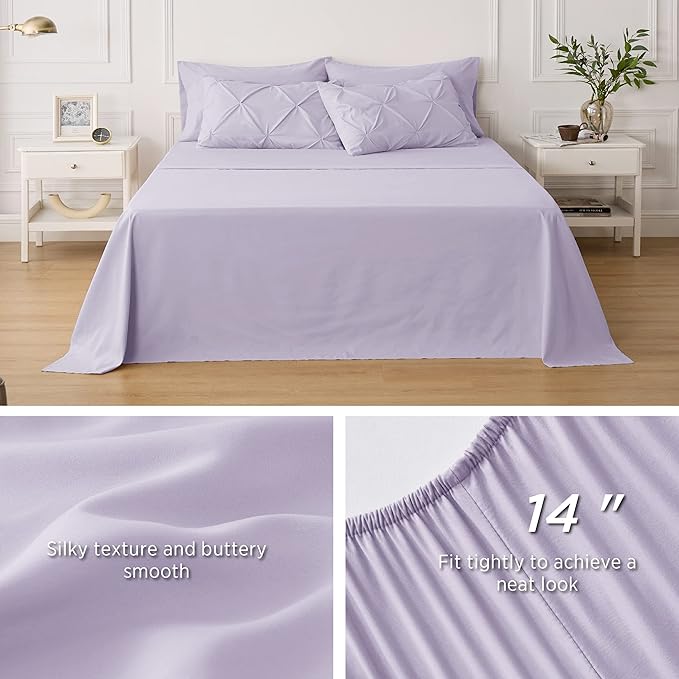 Bedsure Twin XL Comforter Set - Extra Long 5 Pieces Dorm Bedding Sets, GentleSoft™ Pinch Pleat Light Purple Bed in a Bag with Pintuck Comforter, Sheets, Pillowcase & Sham