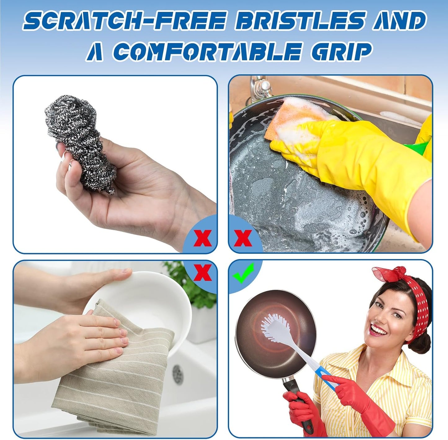 Hsei 6 Pcs Blue and Green Kitchen Scrub Dish Brush Bulk with 11 Inch Anti Slip Handle Cleaning Dish Scrubber with Stiff Bristles Washing Scrub Brushes for Housekeeping for Pots and Pans, Kitchen Sink